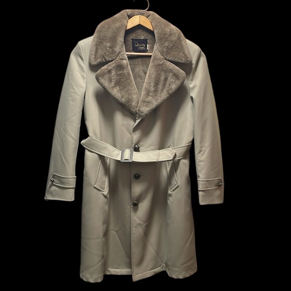 Deluxe Quality Outerwear Vtg.Mens Khaki Sherpa Lined Trench Coat Jacket Size 42